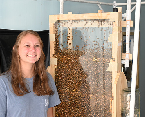 Kaitlyn with observation hive